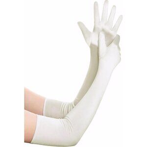 Women's Off-White Vintage Satin Long Gloves Party Costume Stretchy Elbow Length